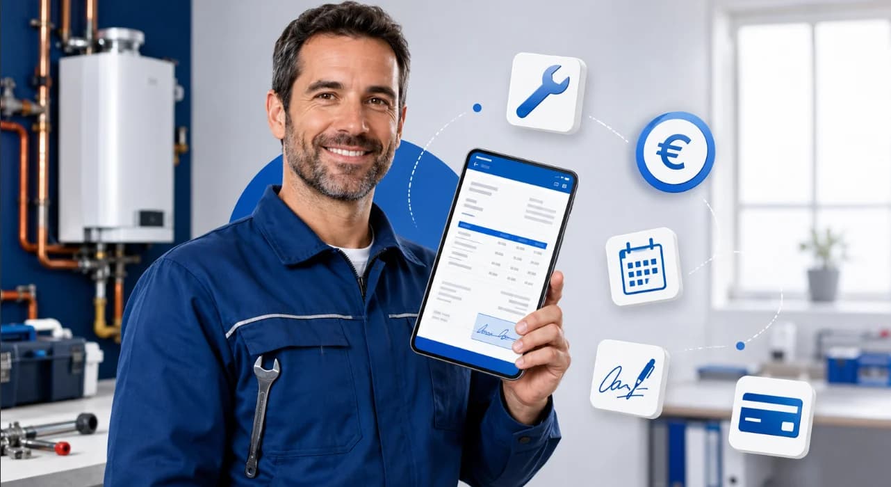 plombier qui compare plusieurs solutions pour créer ses devis, facture, paiement, signature